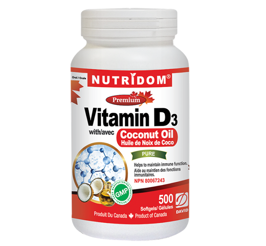 D3 +HUILE COCO 500CAP NUTRID For Sale