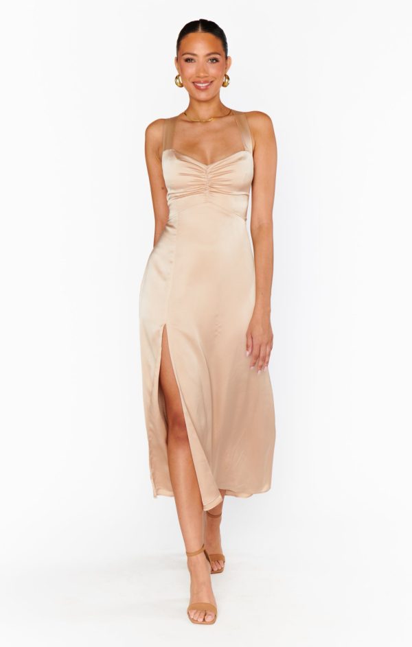 Mina Midi Dress ~ Champagne Luxe Satin Discount