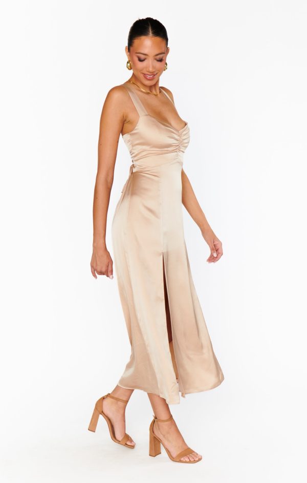 Mina Midi Dress ~ Champagne Luxe Satin Discount