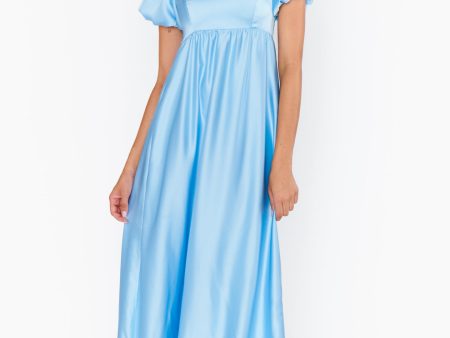 Nora Maxi Dress ~ Baby Blue Luxe Satin Hot on Sale